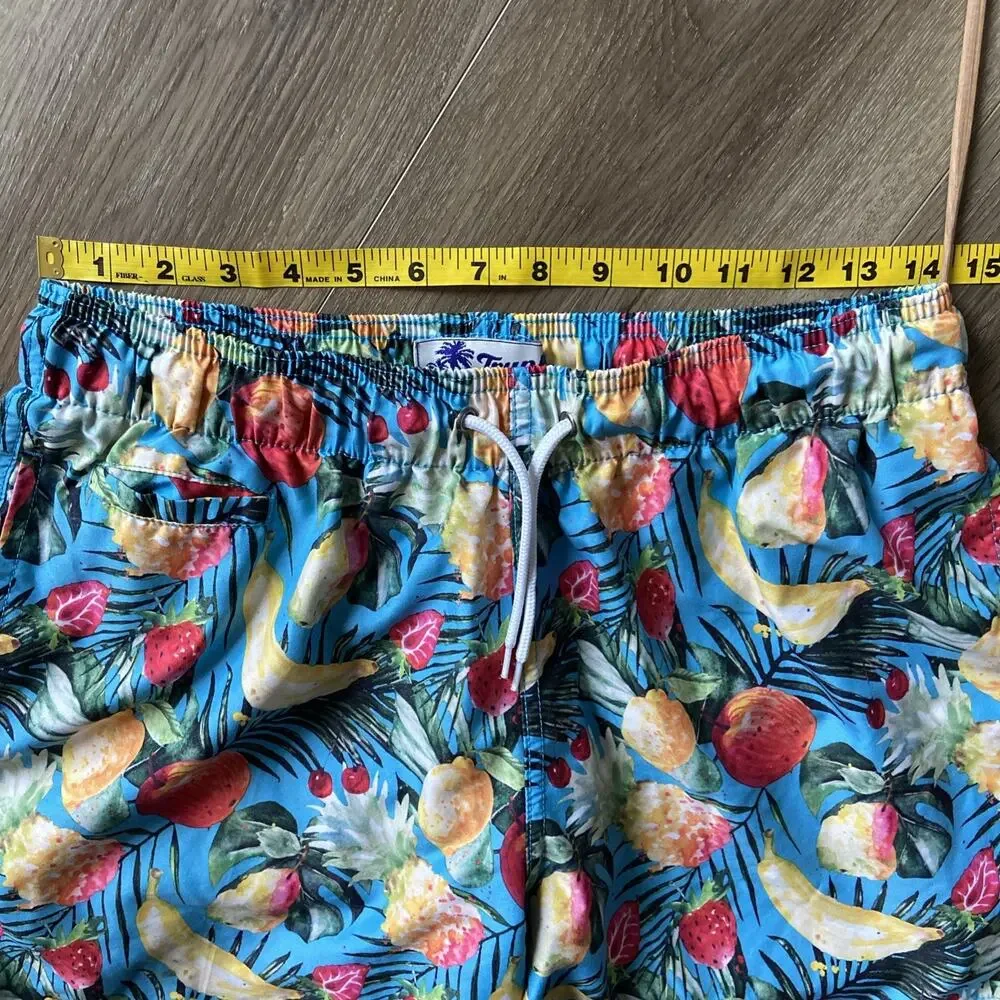 Trunks Blue Fruit Graphic Meshed Lined Swim Trunks
